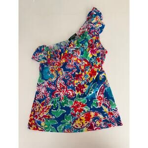 Lauren Ralph Lauren Women's One Shoulder Multicolored Paisley Cotton Top Medium